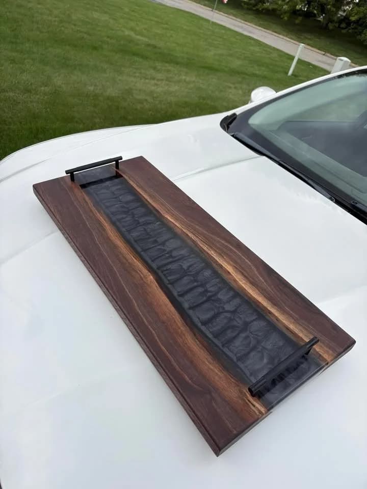 Onyx Grazing Tray, a bespoke commission in Walnut · textured black resin